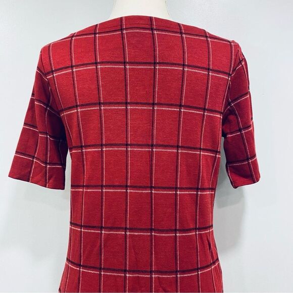 J. JILL XS Red Windowpane Ponte Knit Boatneck Sheath Dress Christmas Classic - Picture 10 of 15
